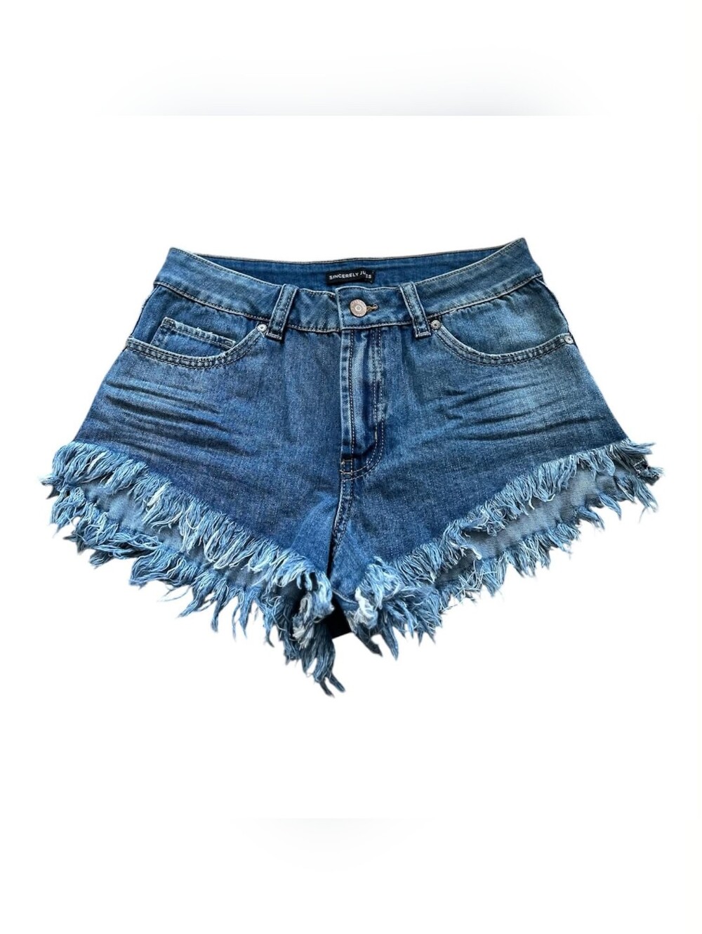 Sincerely Jules Blue Frayed Hem High-Rise Denim Shorts